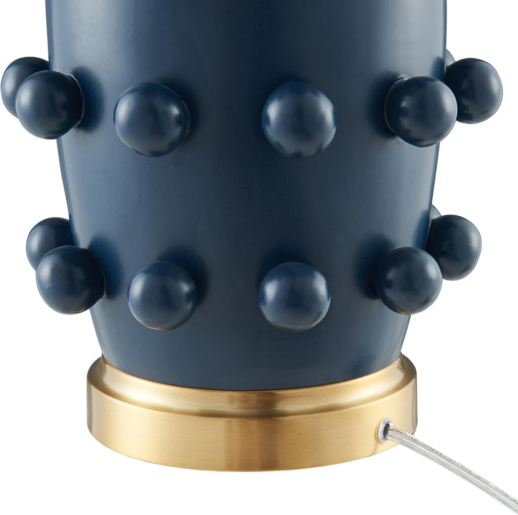 25.5'' Modern 1-Light Ceramic Table Lamp with Spherical Orbs on Lamp Body with White Fabric Drum Shade, or Office
