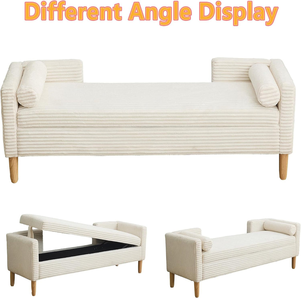 Corduroy Bed End Ottoman Bench with Storage,Upholstered Storage Benches with Back and Arms,65.35" Long Armed Storage