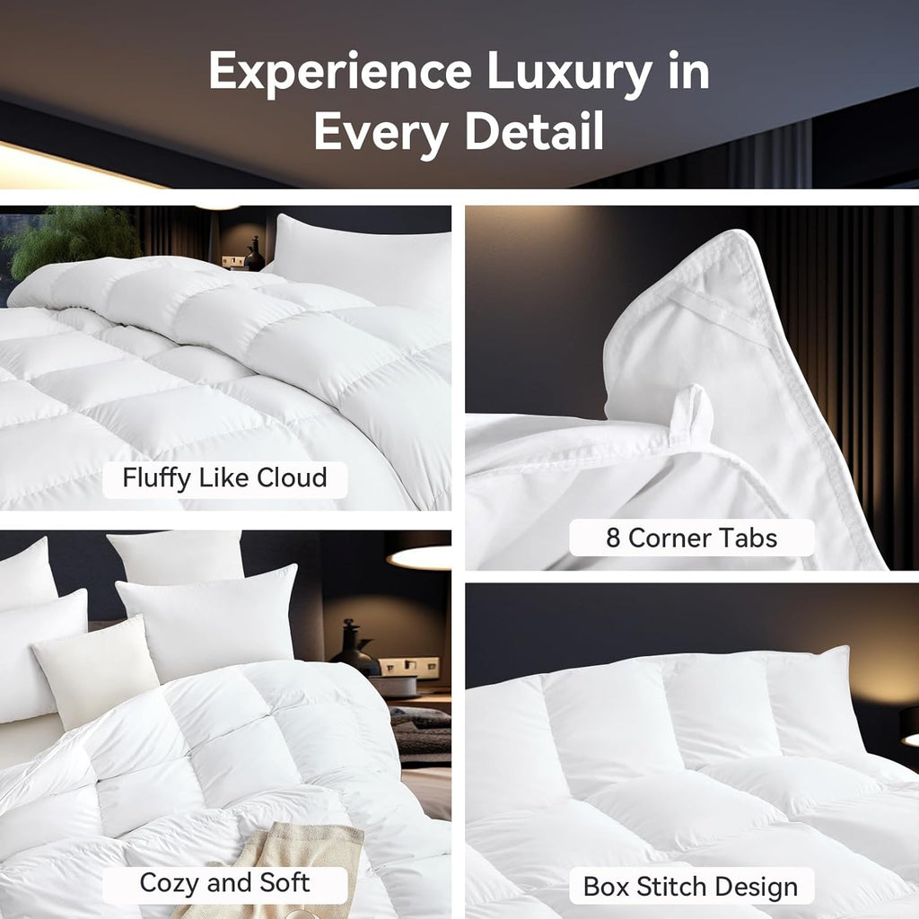 Organic 75% Goose Down Fiber Comforter King,850+FP,1200TC,Extra Fluffy,Hotel-Luxury Ultra Soft All S