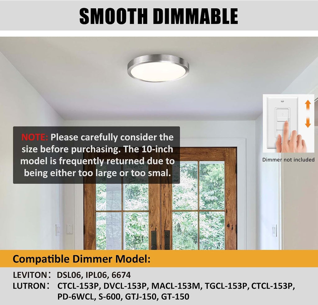 10 Inch LED Flush Mount Ceiling Light Fixture, Super Slim Flush Mount Light , Metal and Glass LED Ceiling Light for