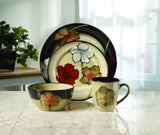 Painted Poppies 16-Piece Dinnerware Set, Service for 4, Colorful Floral Stoneware Plates, Bowls, and Mugs