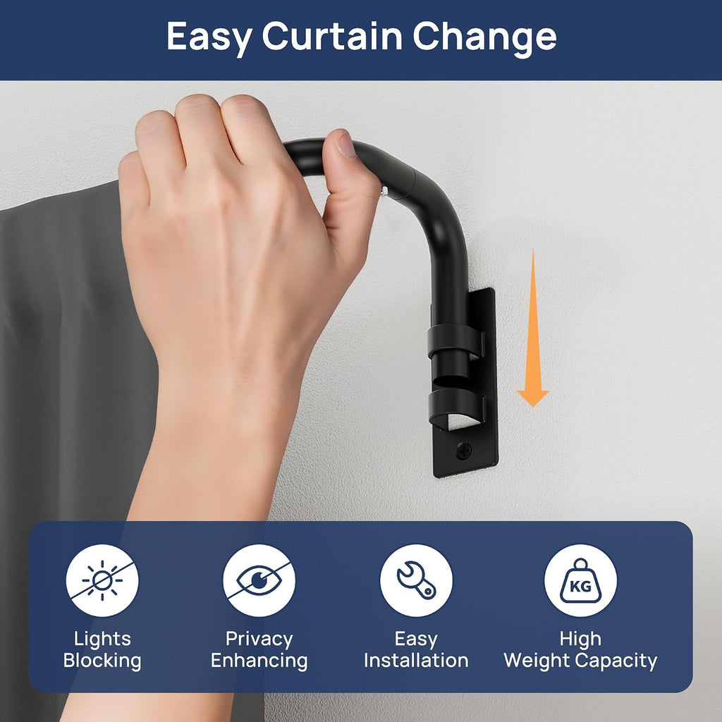 66-120" Wrap Around Curtain Rod, Quick Curtain Change, Black