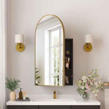 Medicine Cabinets, Gold Arched Medicine Cabinet Recessed or Surface Wall-Mounted,Modern Bathroom Vanity Mirror with