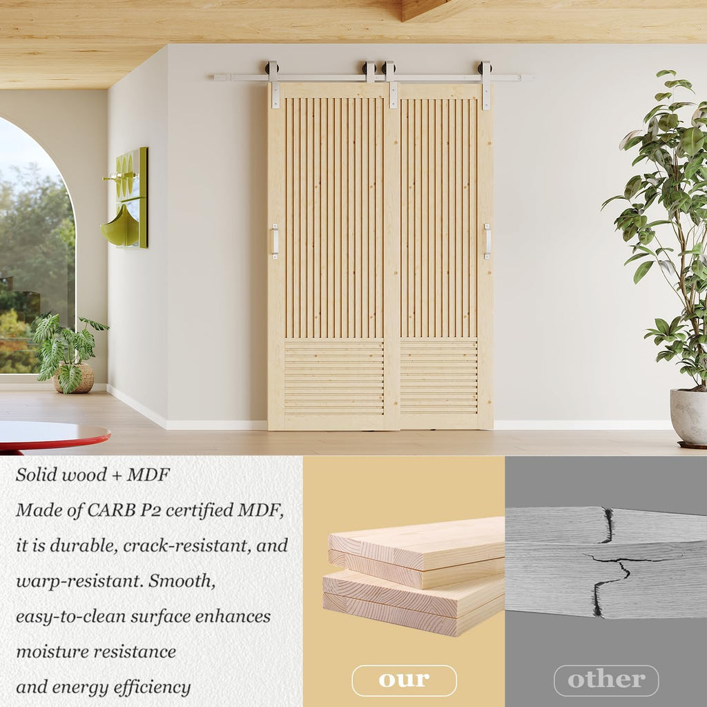 Bypass Barn Doors, 72" x 84" Double Barn Door with 6.6FT Silver Sliding Bypass Barn Doors Hardware K