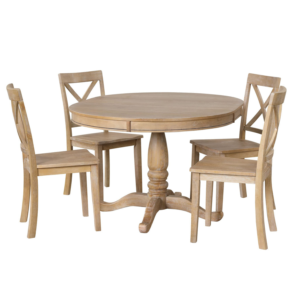 Modern Dining Table Set for 4, Round Table and 4 Kitchen Room Chairs, 5 Piece Kitchen Table Set, Dinette, Breakfast