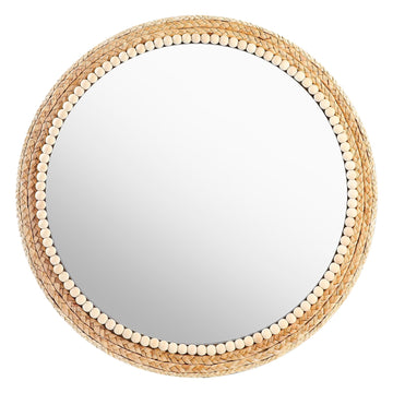 21 Inch Boho Round Hanging Wall Mirror Decorative Rattan Circle Wall Mounted Mirror for Farmhouse, Living Room
