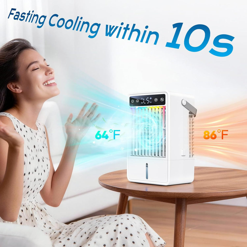 Portable Air Conditioners with 1500ML Tank, 5 Speeds Mini Evaporative Air Cooler with Remote & 2-10H Timer