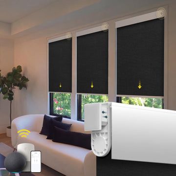 Motorized Blinds - No Drill Automatic Cordless Roller Shades Electric Smart Blinds with Remote Control (Black, 34 x