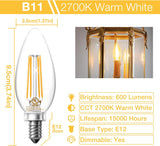Dimmable E12 Candelabra LED Light Bulbs, Chandelier Light Bulb 60 Watt Equivalent, 5.5W 600 LM 2700K Warm White, B11