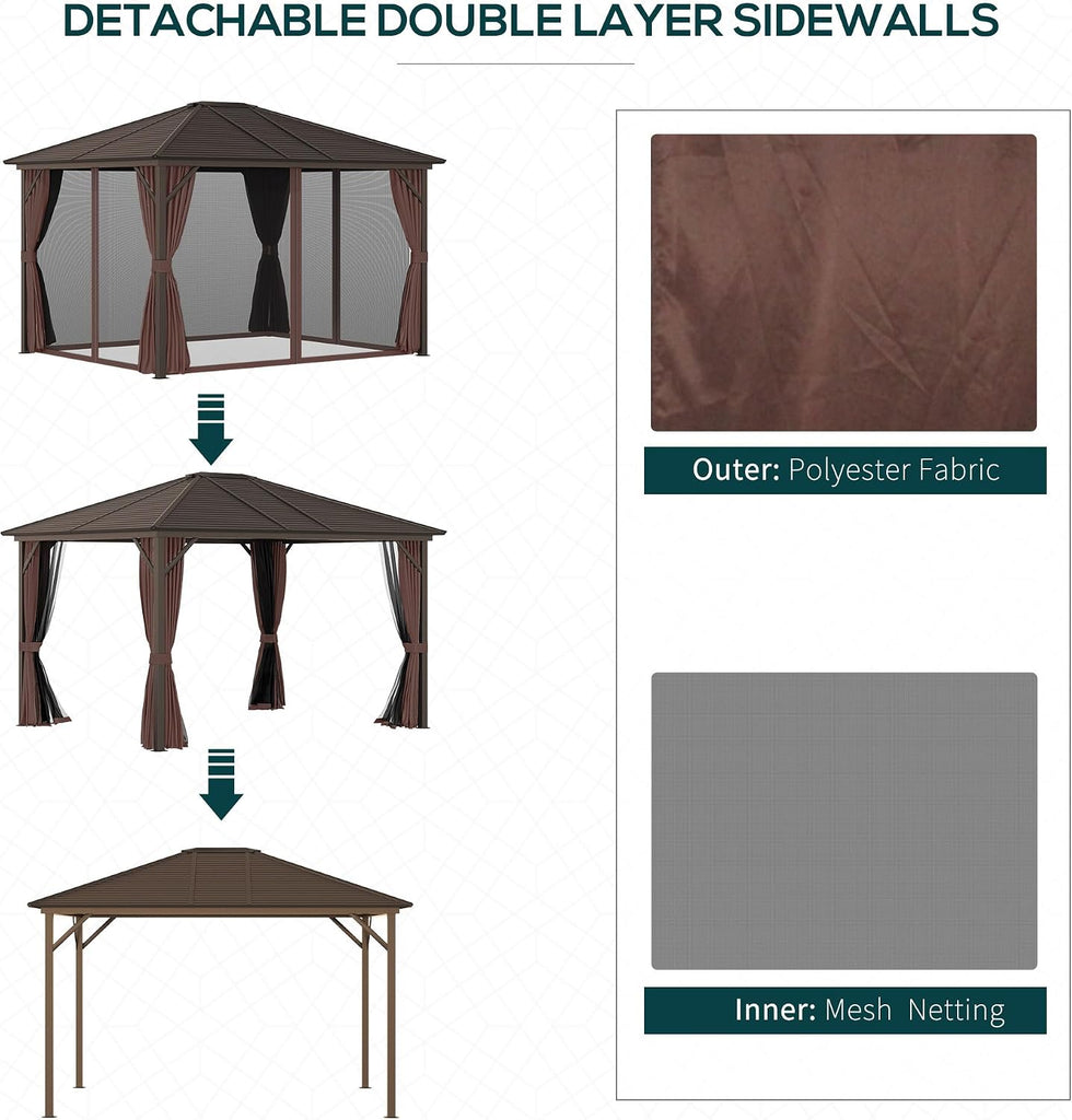 10' x 12' Hardtop Gazebo with Curtains and Netting
