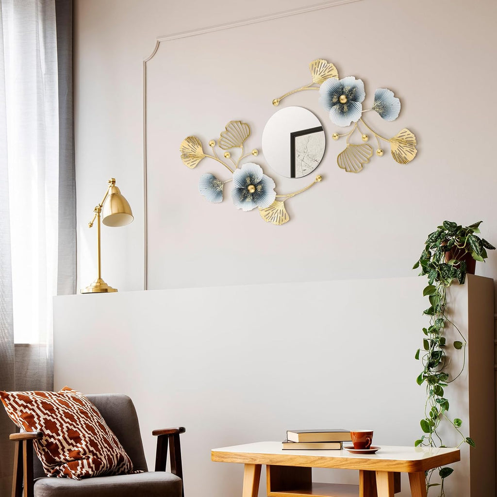 3 Pcs Metal Decorative Wall Mirrors Metal Ginkgo Leaf Mirror Modern Creative Wall Decor Art Hanging Decor Mirror for