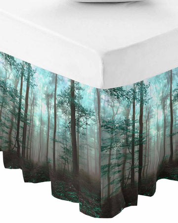 Aqua Forest Bed Skirt 16 Inch Drop, Adjustable Elastic Bedskirt Dust Ruffle for Bed, Farmhouse