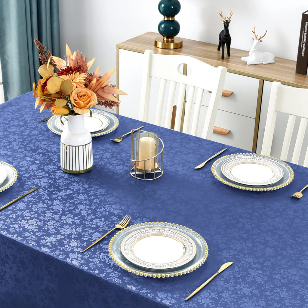 Waterproof Vinyl Tablecloth Rectangle, 52 x 70 Inch, Rose Navy