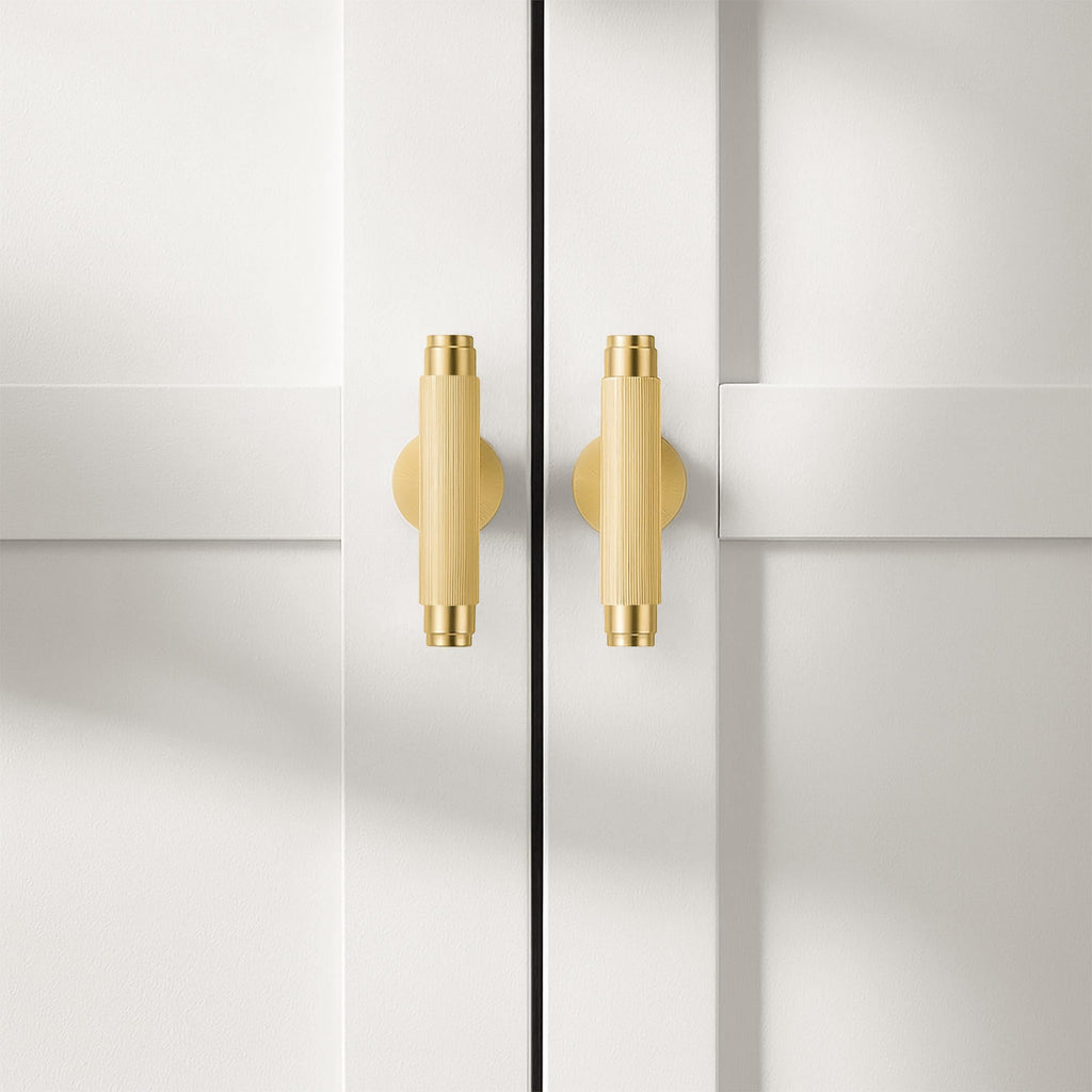 Solid Brass Cabinet Knobs, Single Hole T Bar Handles