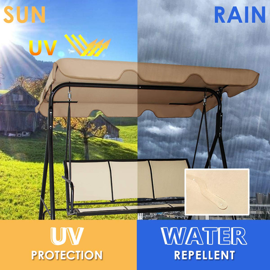 3 Person Patio Swing, Steel Frame with Polyester Angle Adjustable Canopy, All Weather Resistant Swing Bench, Suitable