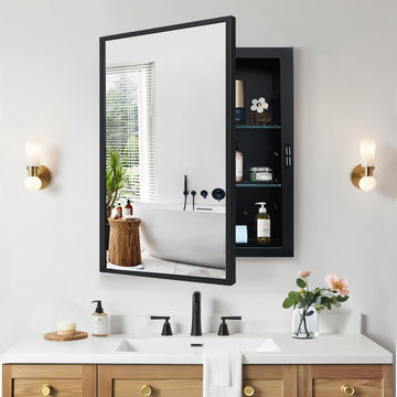 Recessed Medicine Cabinets with Mirror, Black Bathroom Mirror with Storage, Rectangle Medicine Cabinet Vanity