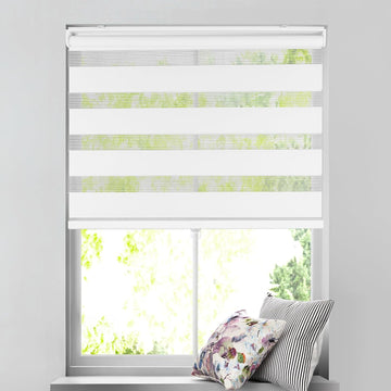 Zebra Roller Shades, 30.5" W x 72" H, White, Light Filtering