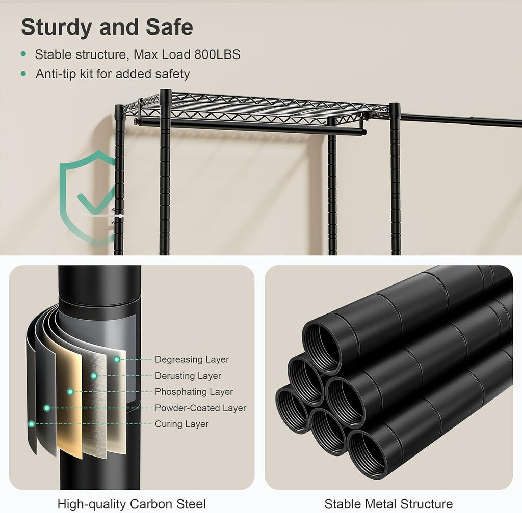 E01 Expandable Heavy Duty Clothes Rack, Free Standing Closet System | 72.5-96" Adjustable Portable Garment & Clothing