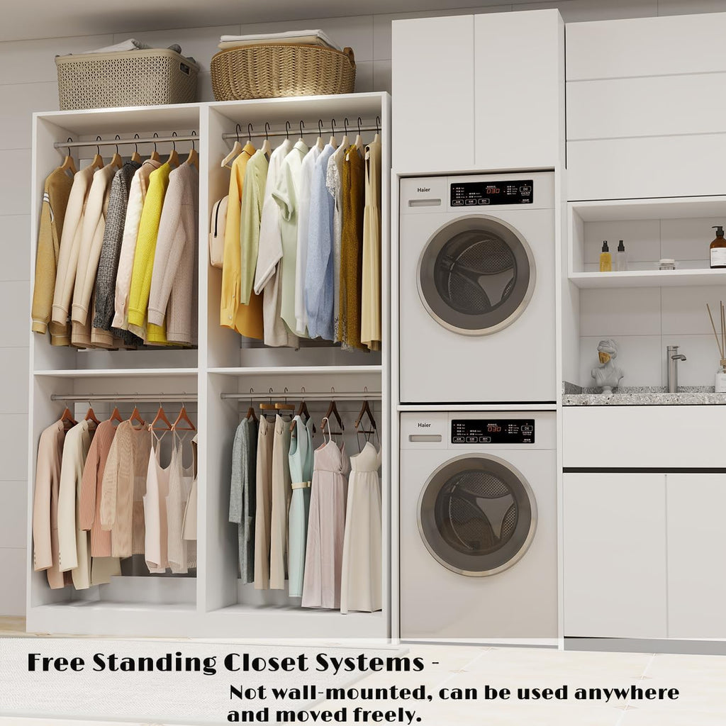 Closet System, 8FT Closet Organizer System Small Wood Walk-in Closet Freestanding System Corner Closets Shelf Storage
