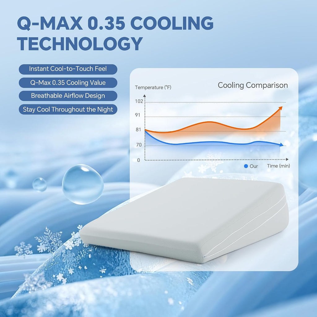 Adjustable Wedge Pillow, Q-max 0.35 Cooling Cover, 4 Heights Incline Pillow | 4 Adjustable Heights (2,4,6,8in)