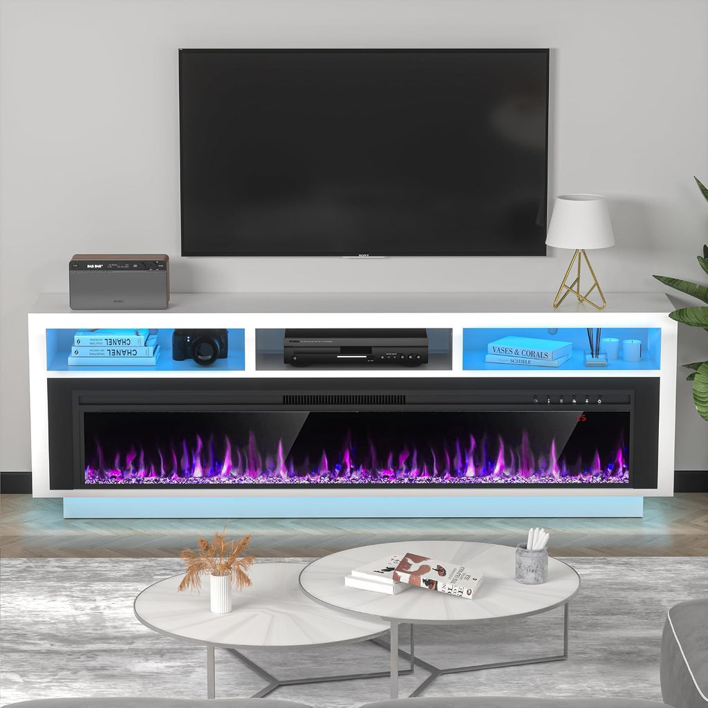 58" Fireplace TV Stand for TVs Up to 65" with 52" Electric Fireplace, TV Console for The Living Room, LED Light