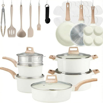 25Pcs Ceramic Cookware Set, Nonstick & Non-Toxic Healthy Pots and Pans, Heat-Resistant Handles, Induction Cookware
