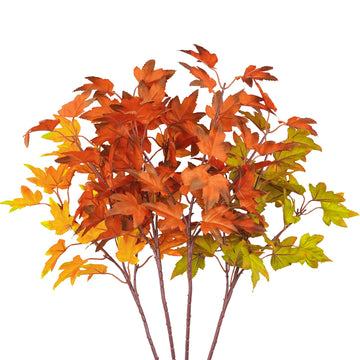 4Pcs Artificial Maple Leaves Branches 21.6in Fake Fall Leaves Stems Plants Outdoor Greenery Kitchen Farmhouse
