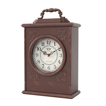 Vintage Mantel Clock with Hidden Safe, Antique Brown Style