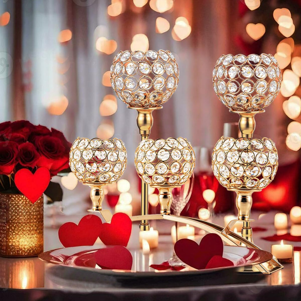 Set of 3 Gold Candle Holders Wedding Table Centerpieces,Tealight Candlestick Candelabra Stand with 3 Arms for
