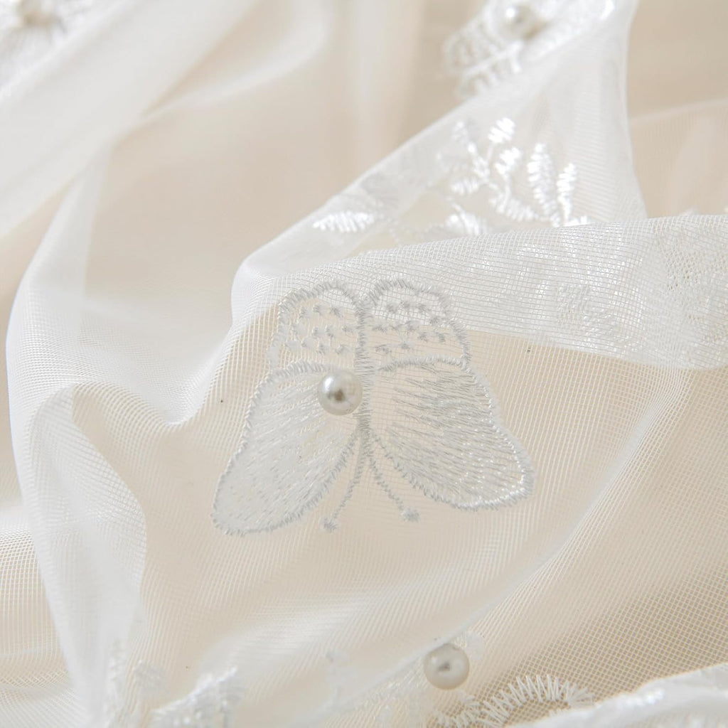 White Sheer Voile Curtains, Decorative White Embossed Butterflies Rod Pocket Window Drapes for Home Kitchen, Living