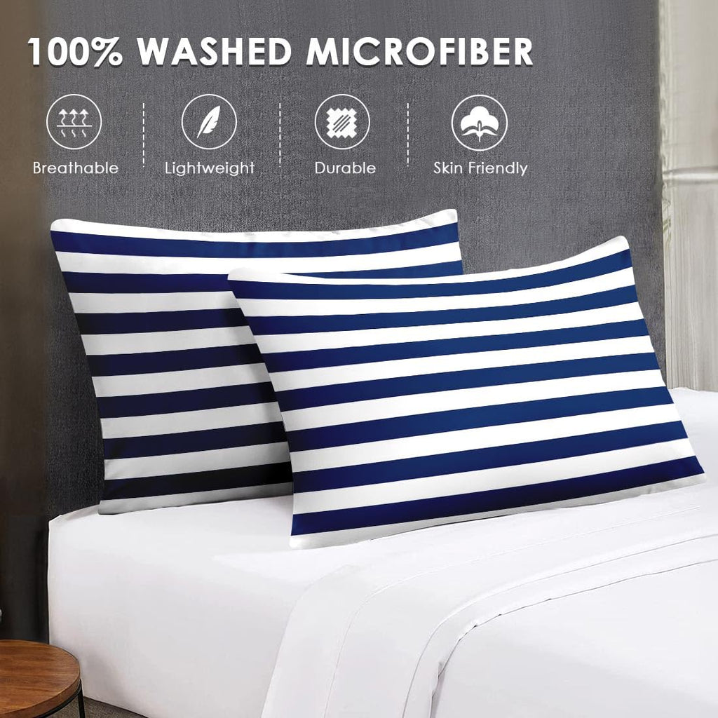 7 Pcs Comforter Set, Striped Navy Bedding
