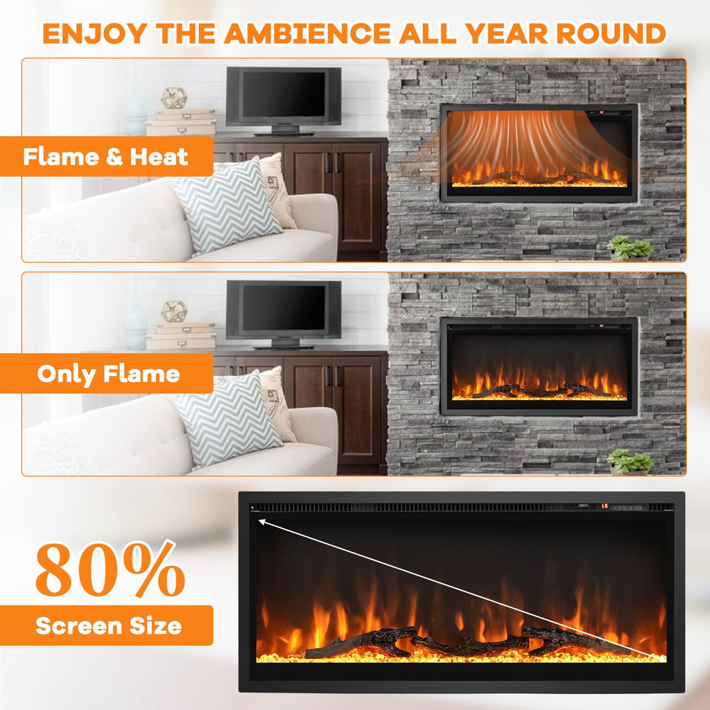 Electric Fireplace Insert 36" - Wall Mount & Recessed