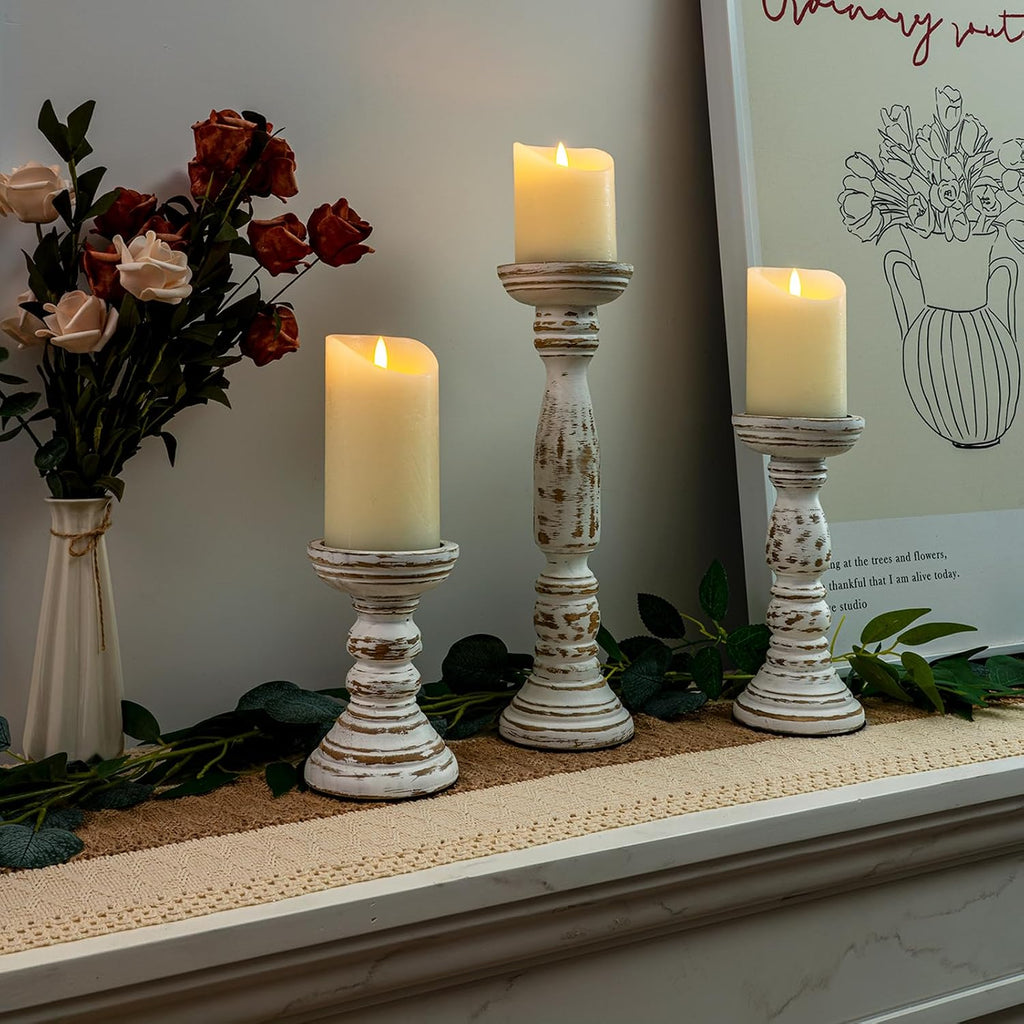 Farmhouse Wood Candle Holders for Pillar Candles Set of 3, Rustic Candle Holders for Table Centerpiece, 13" 9" 6"