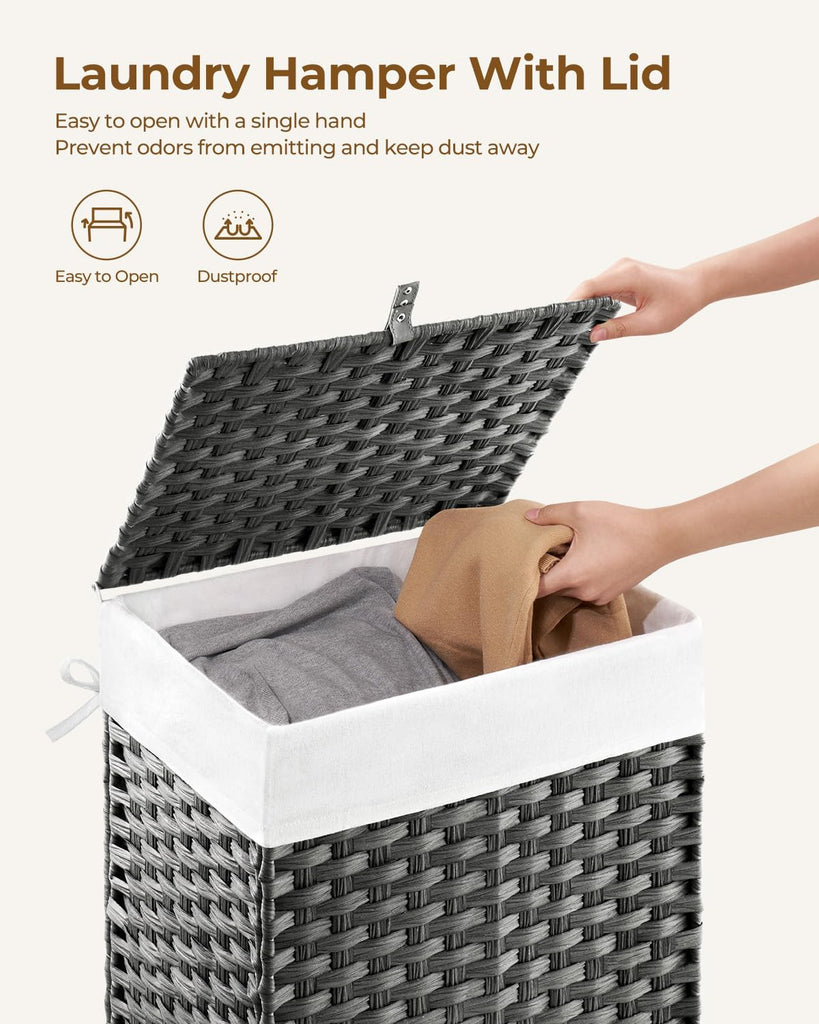 Laundry Hamper with Lid, 90L Clothes Hamper with 2 Removable Liner Bags & 2 Mesh Laundry Bags, Handwoven Synthetic