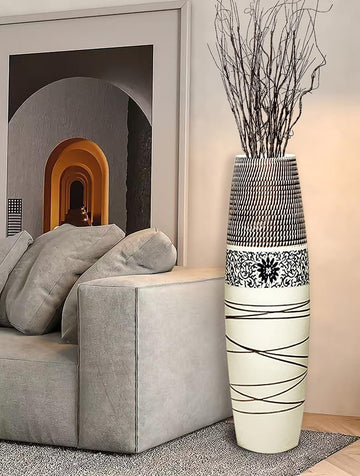 Tall Floor Vase 32 inches, Thick Ceramic Large Rustic Vases Decor Living Room, Boho Textured Decorative Vases Wide