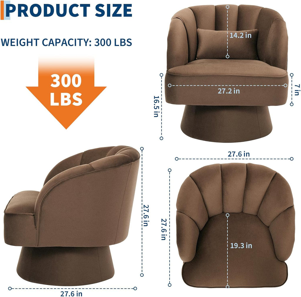 Swivel Accent Chair with Armrests, 360° Mid Century Modern Swivel Barrel Chair, Modern Cozy Velvet Armchair , Brown