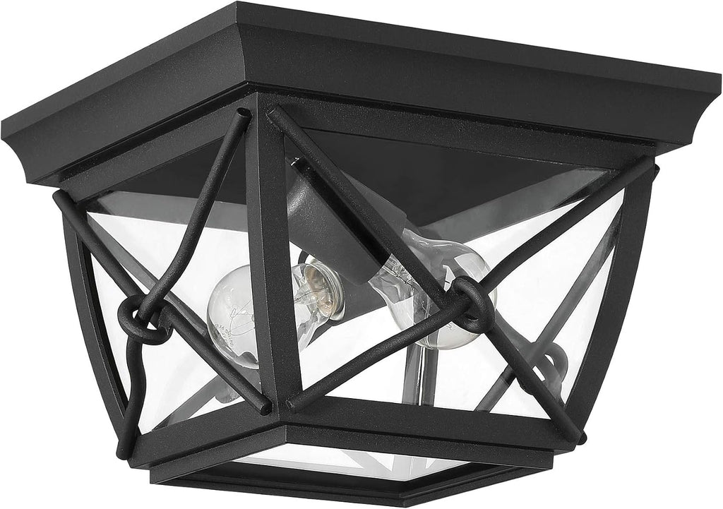 Belmont 2-Lights Outdoor Flush Mount Ceiling Light, 10 Inch Lighting Fixture for Porch, Patio and Entryway, Black