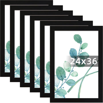 24x36 Picture Frame Black Set of 6, Display Pictures 24x36 Without Mat for Wall Mounting, Wall Gallery Poster Frames