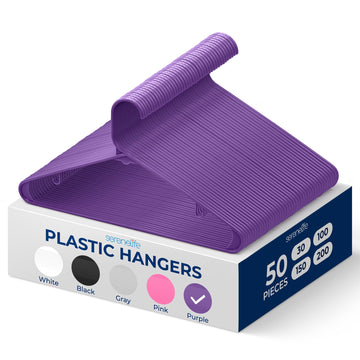 Plastic Hangers 50 Pack | Fits More Clothes | Slim Non-Slip Grip