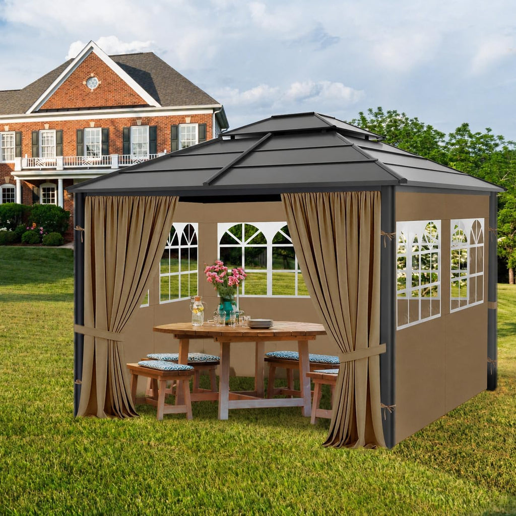 Gazebo Privacy Curtains 10' x 10' with PVC Windows, 4-Panels Side Wall with Zipper Universal Replacement Canopy