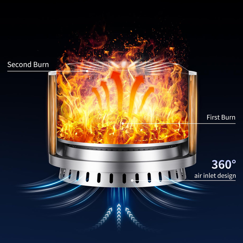 22 inch Smokeless Fire Pit with Waterproof Cover & Fire Poker