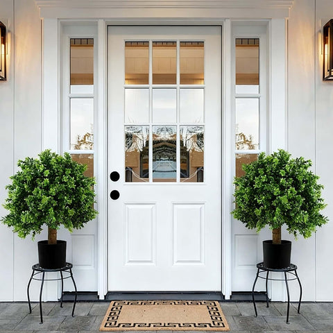 36 X 80 Exterior Door with Glass, Modern Front Door for House Exterior, Entry Doors for Home, Primed Fiberglass, Left