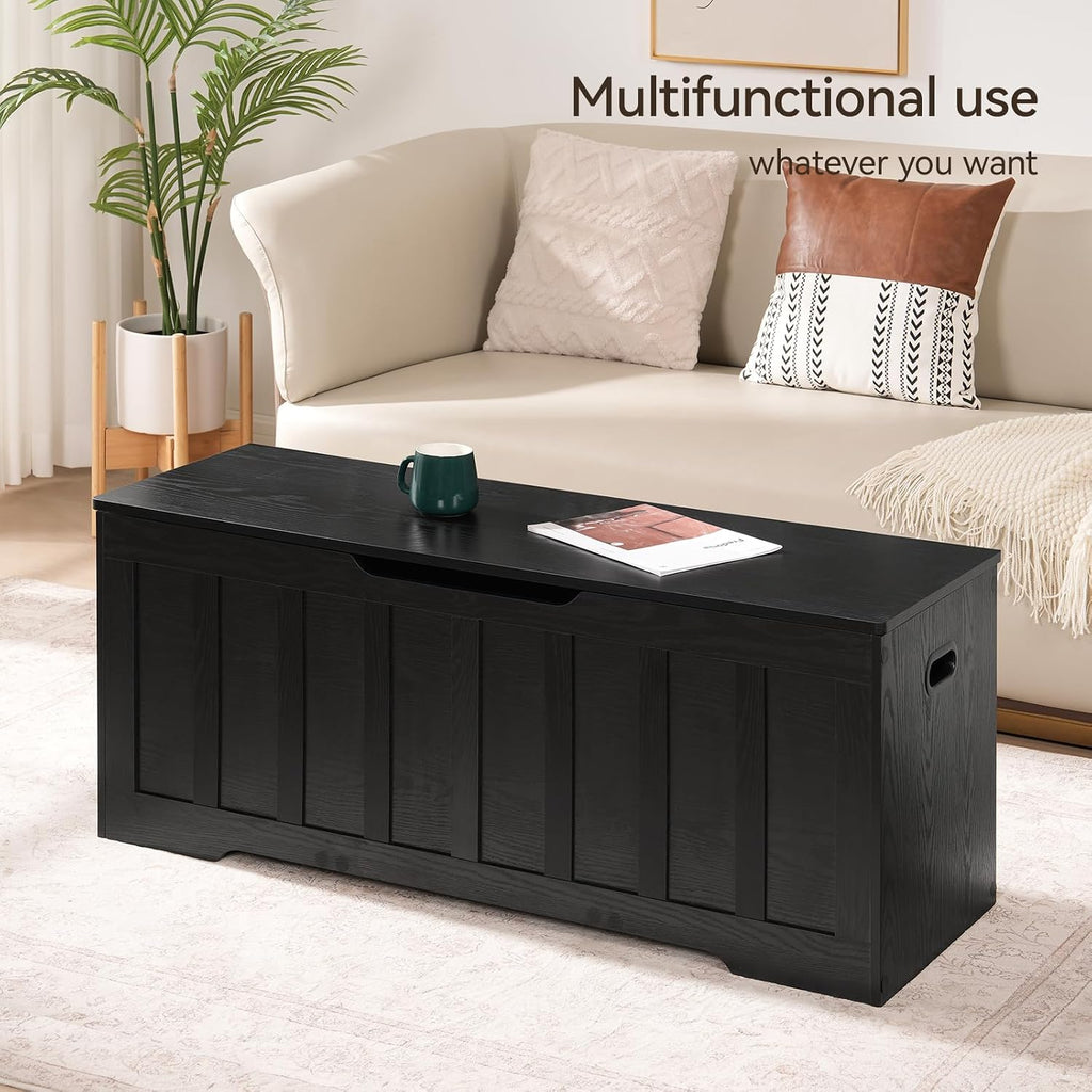 47.2"Storage Chest Extra Large,Wooden Storage Bench(Black) | Storage trunk with 2 Safety