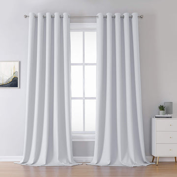 Greyish White Curtains 120 Inch Length Grommet Top Blackout Curtain Panels Window Treatment Room Darkening Window
