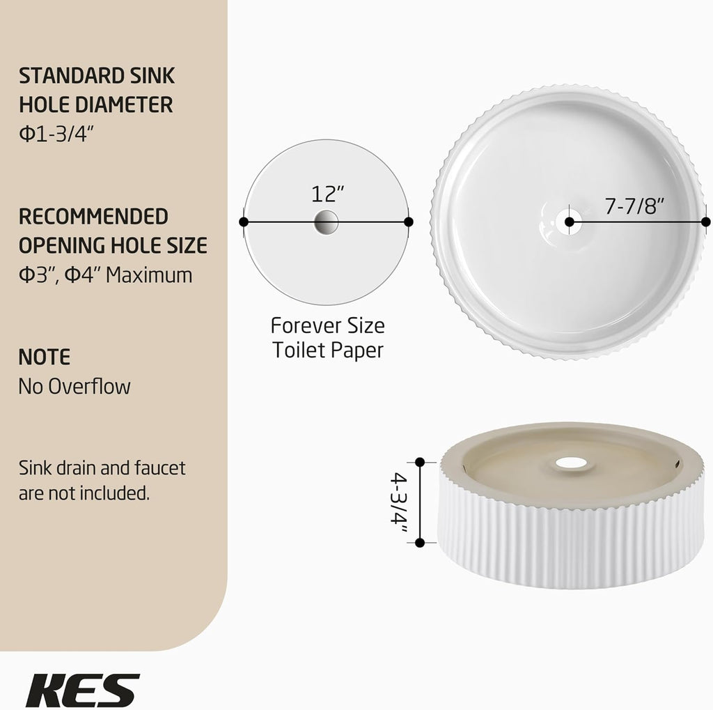 KES Bathroom Vessel Sink, 16 Inch Small Vessel Sink for Bathroom, Round Bowl Sink White Above Counter, RV Sink