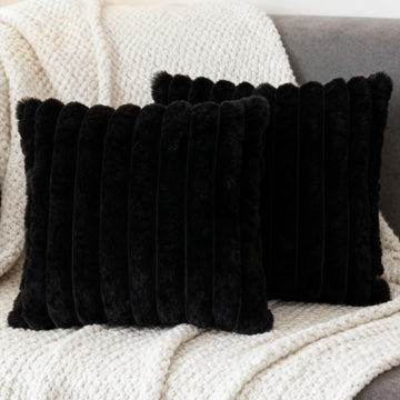 2 Pack 16x16 Double-Sided Faux Fur Pillow Covers, Plush Throw Pillow Covers, Throw Pillow Cover Cushion Cover, Black