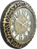 20 Inch Roman Numeral Wall Clock - Silent Non-Ticking Metal Frame with Glass Face, Battery Operated Vintage Decor for Living Room, Bedroom & Office (Antique Gold)