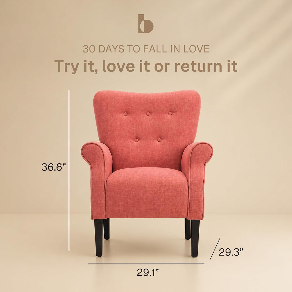 Modern Accent Chair, High Back Armchair, Upholstered Wingback Side Chair, Padded Single Sofa with Wooden Legs - Brick