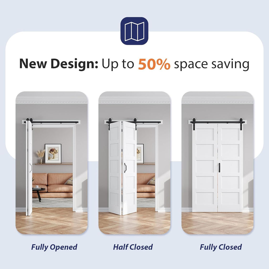 42X84(Double 21x84) Bifold Door Bi-fold Barn Doors White Double with 46" Hardware Track Kit Included