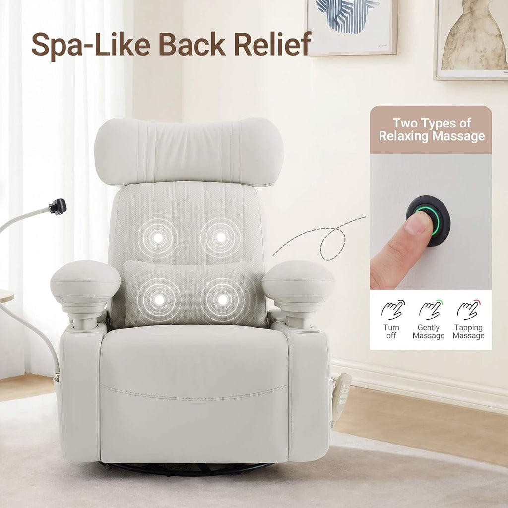 Lullapod Max Power Nursery Rocking Chair with Independent Recline & Footrest, Swivel Nursery Recliner Glider with